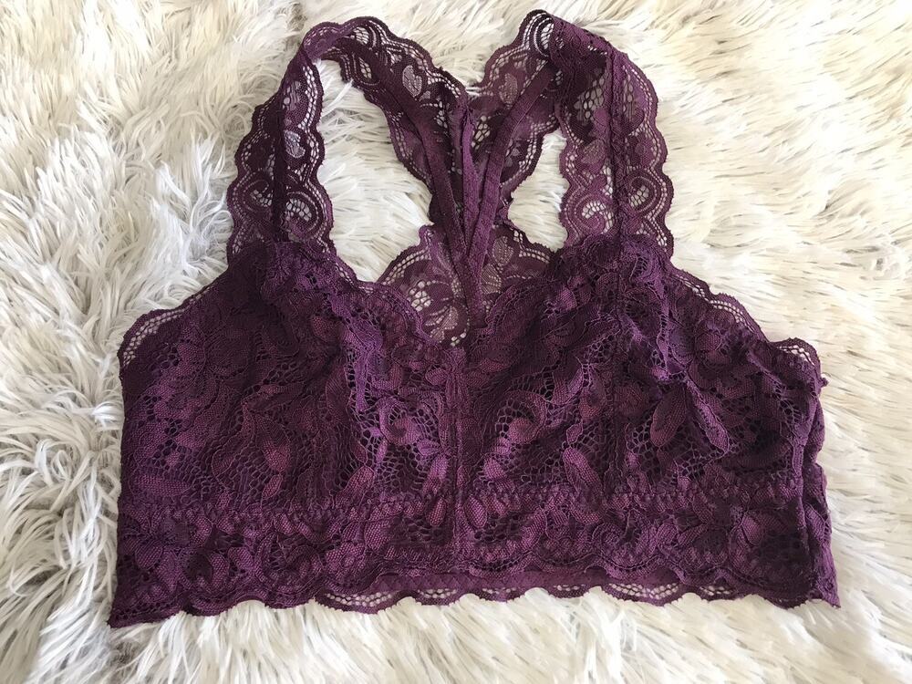 Serra Women's Floral Lace Wireless Non Padded Bralette Size Med Purple Racerback